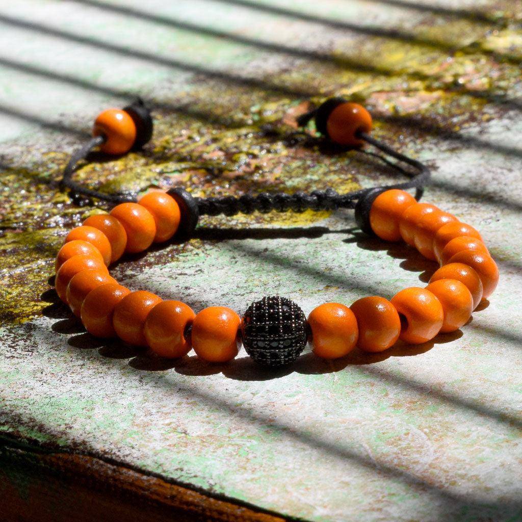 Macrame Wax Cord Orange Beaded Bracelet