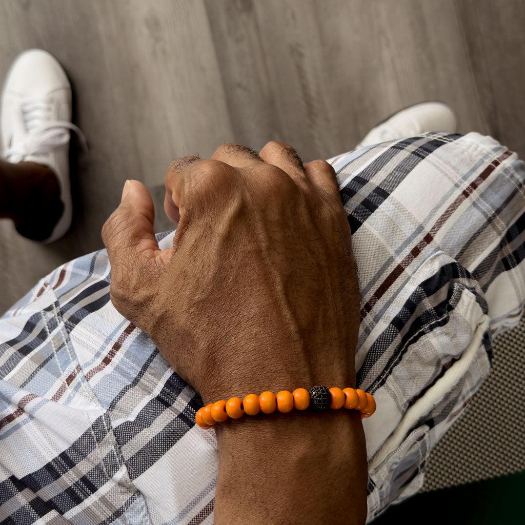 Macrame Wax Cord Orange Beaded Bracelet
