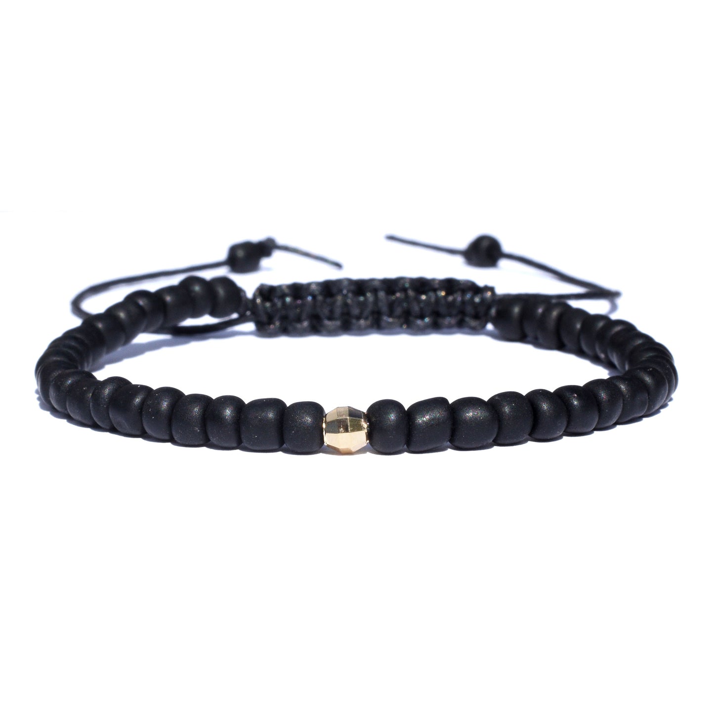 Macrame Wax Cord Black Beaded Bracelet
