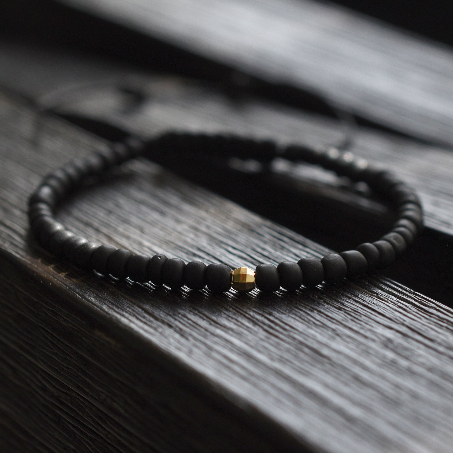Macrame Wax Cord Black Beaded Bracelet