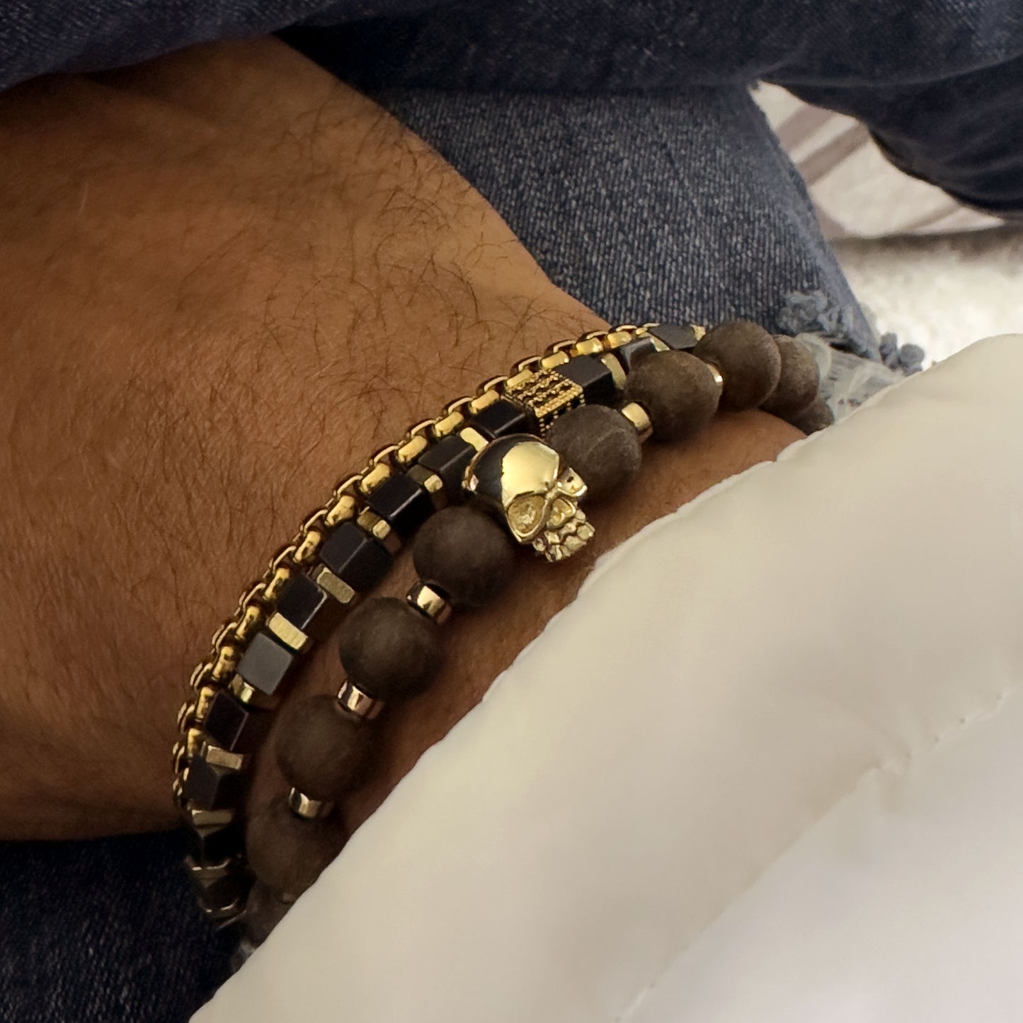 18K Gold Filled Skull Beaded Bracelet