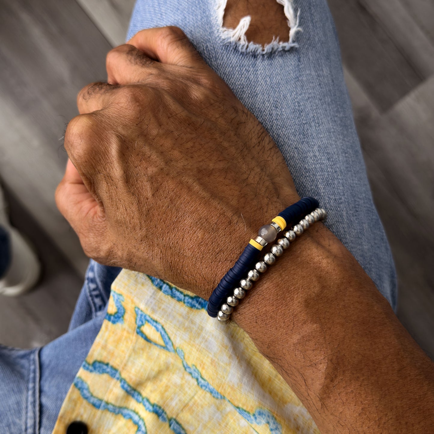 Blue Vinyl Beaded Bracelet