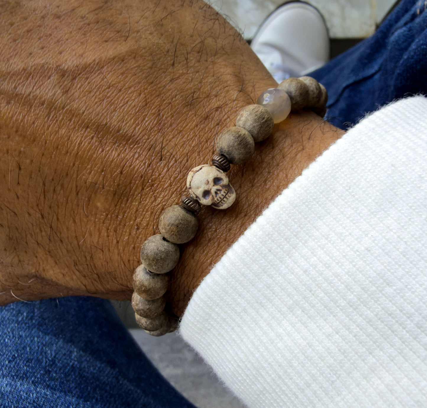 Gray Skull Beaded Bracelet