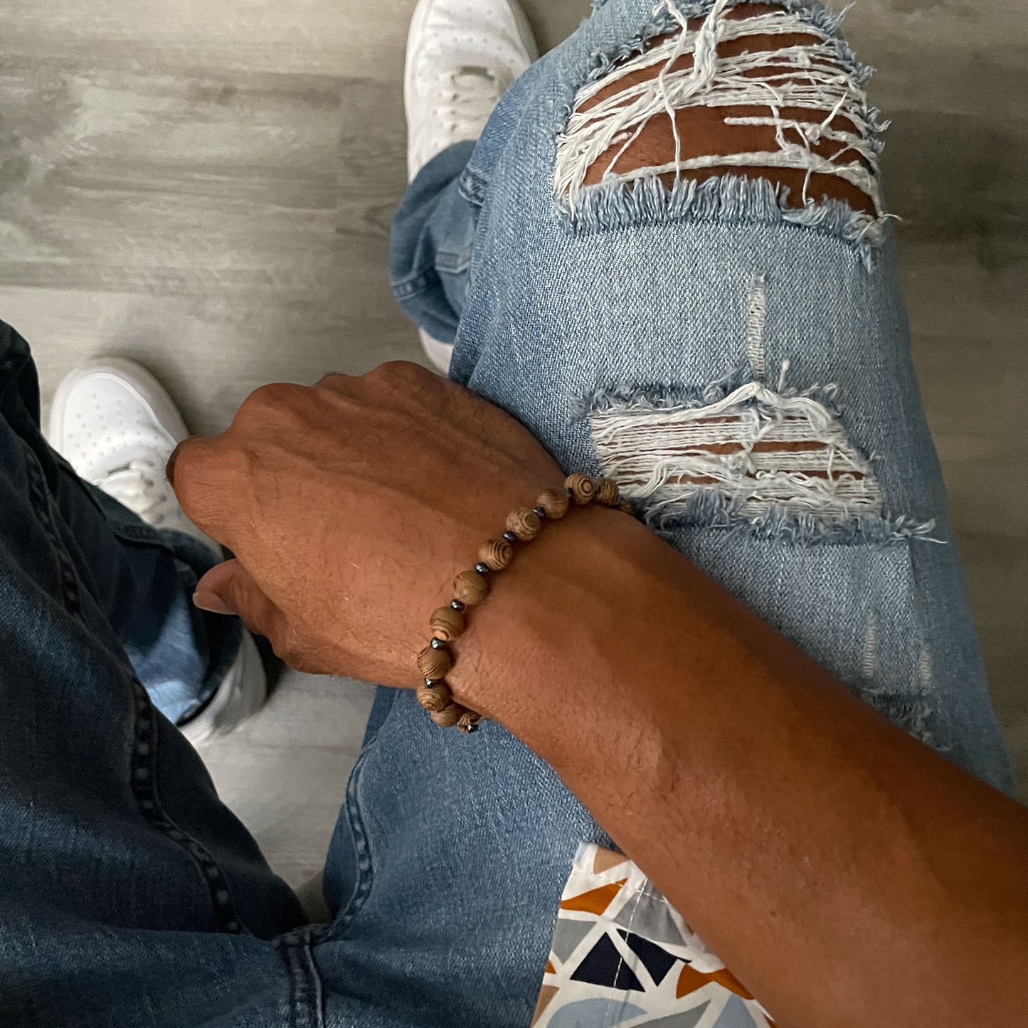 Macrame Cord Wood Beaded Bracelet