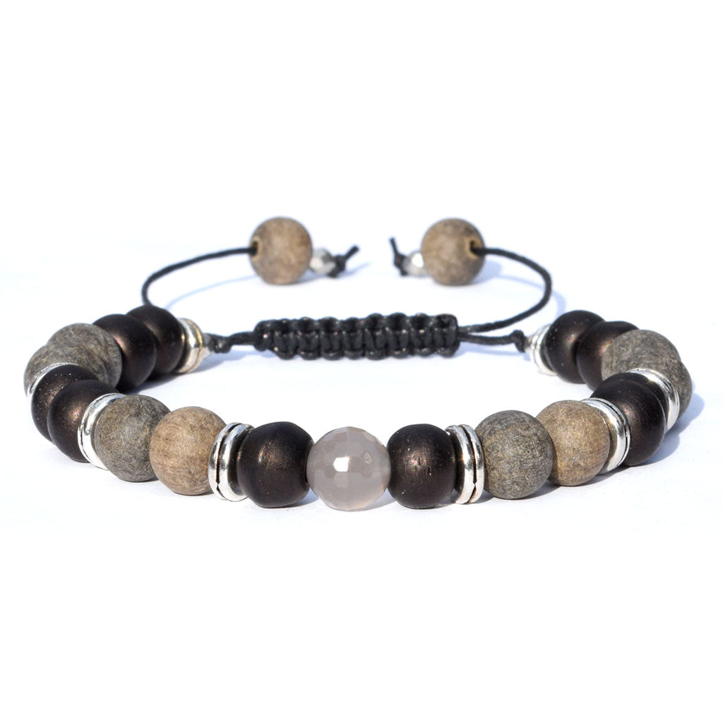 Macrame Cord Wood Beaded Bracelet