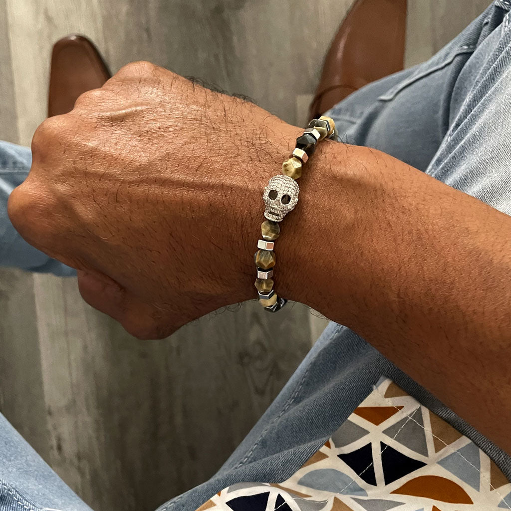 Hexagon Beaded Skull Bracelet