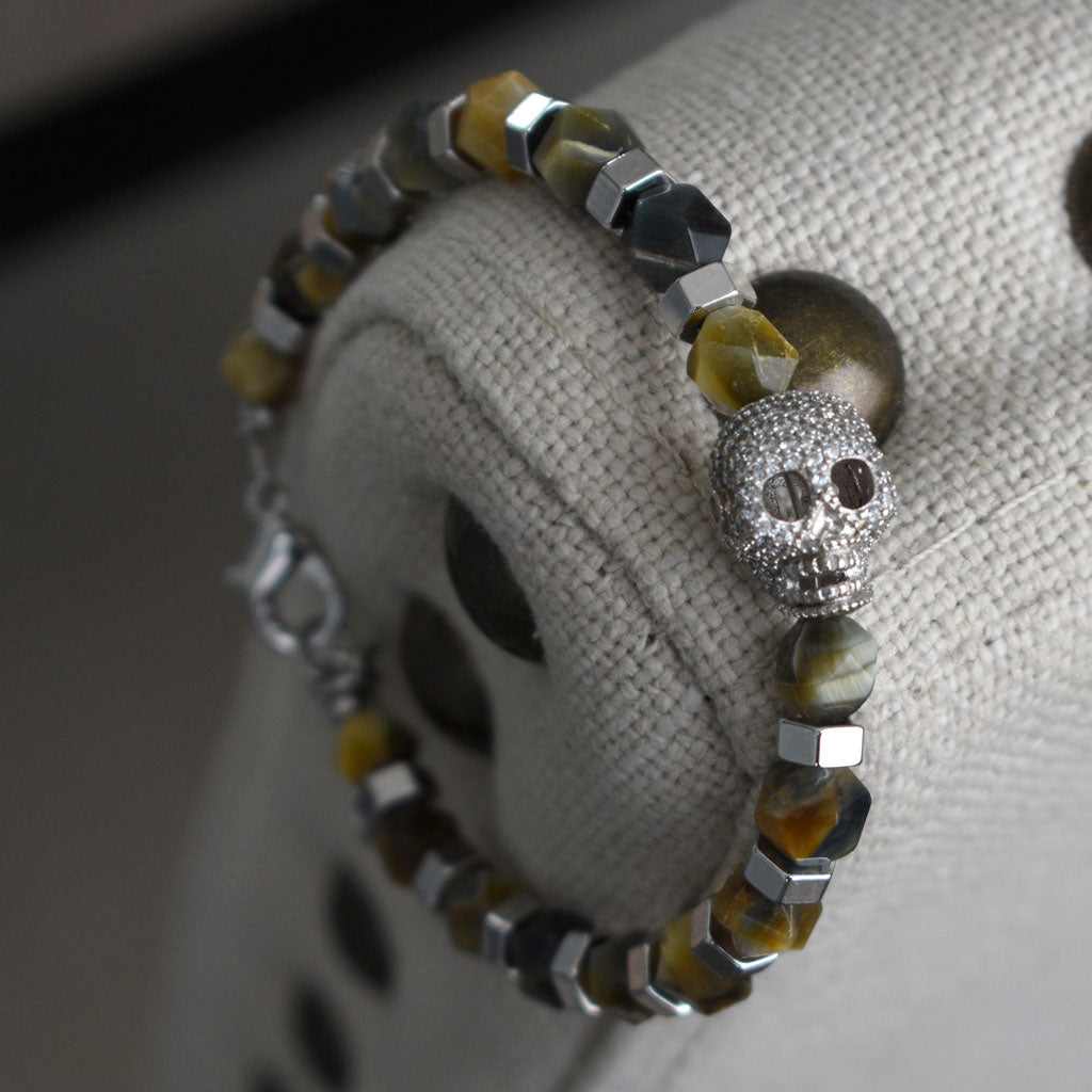 Hexagon Beaded Skull Bracelet