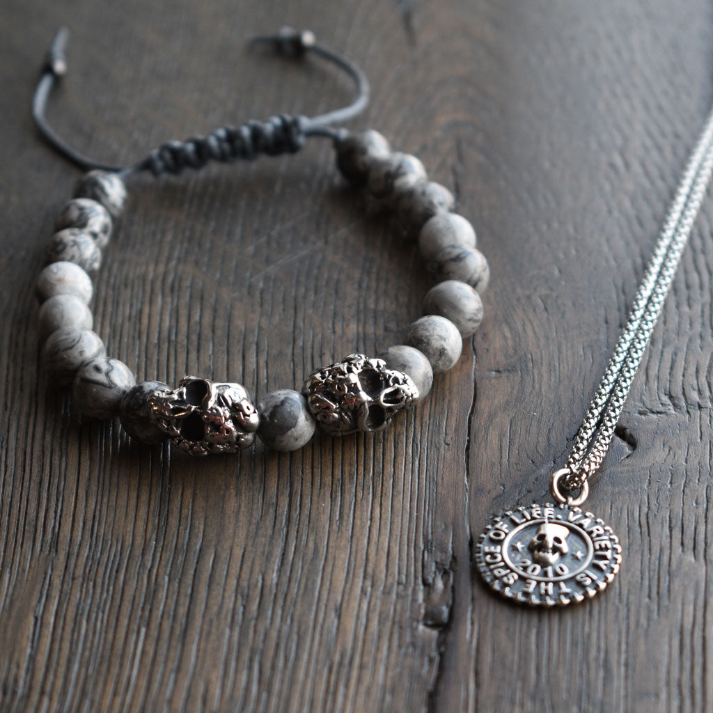 Macrame Wax Cord Skull Bracelet