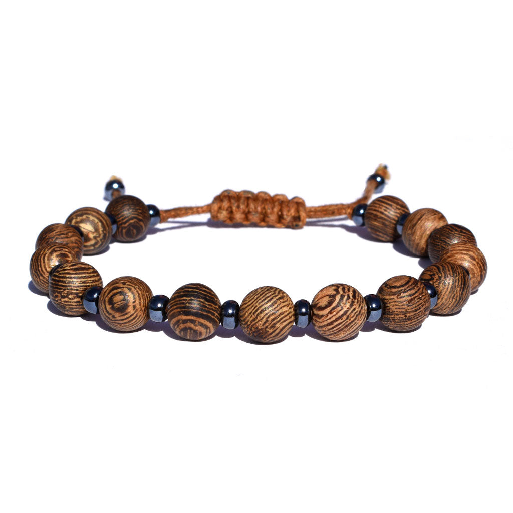 Macrame Cord Wood Beaded Bracelet