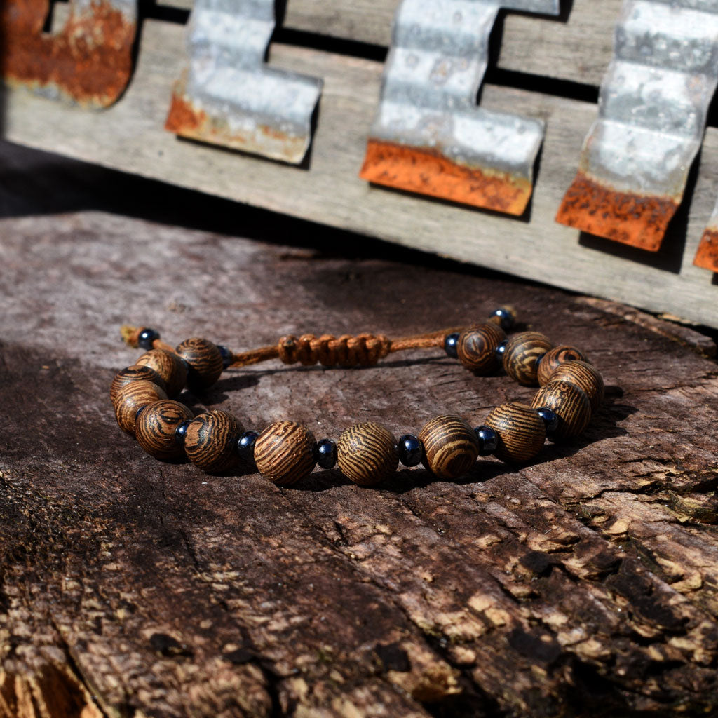 Macrame Cord Wood Beaded Bracelet