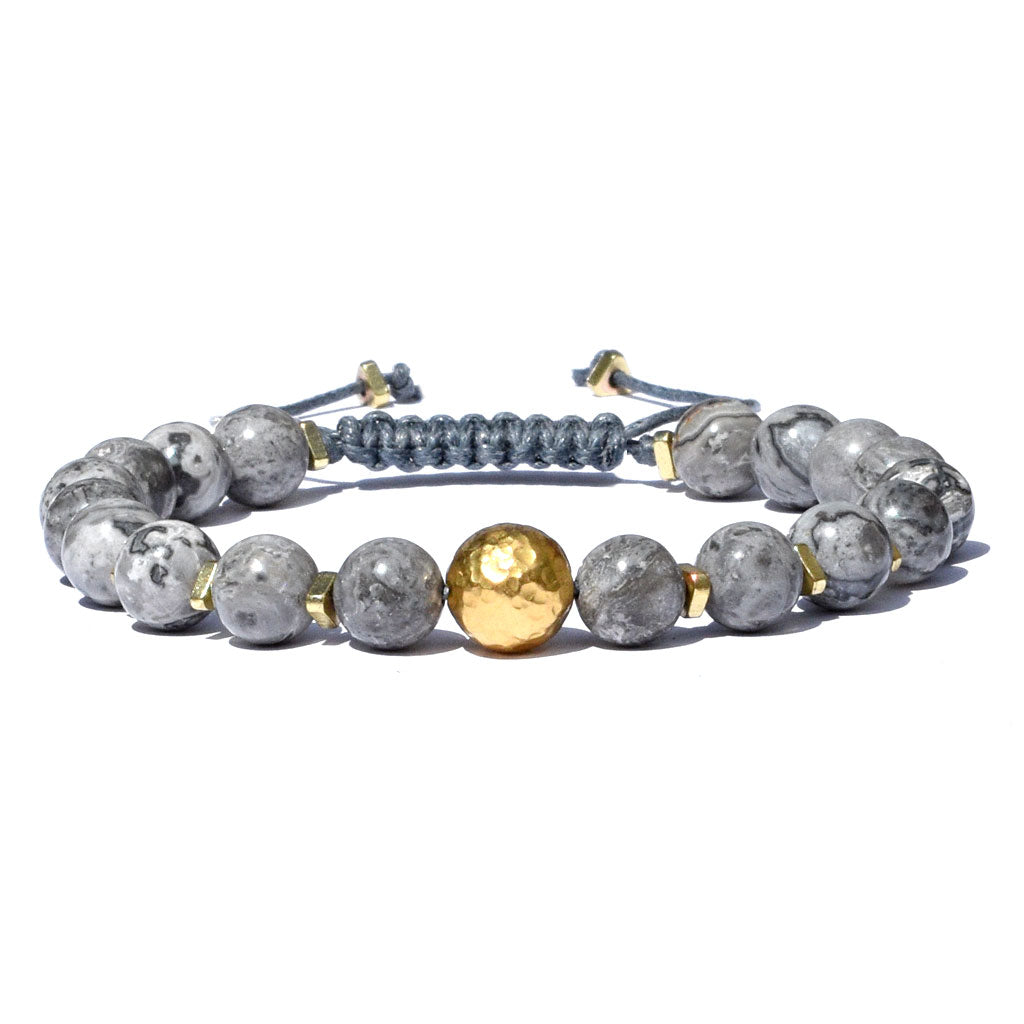 Macrame Cord Gray Beaded Bracelet