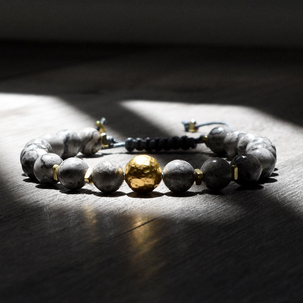 Macrame Cord Gray Beaded Bracelet
