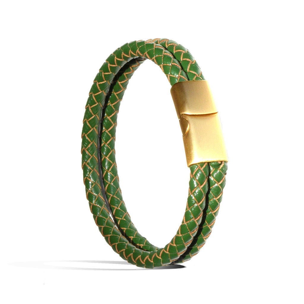 Leather Green & Gold Bracelet