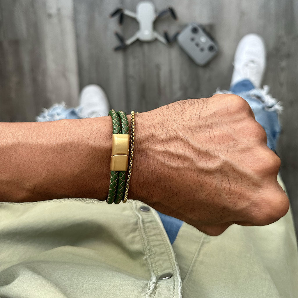 Leather Green & Gold Bracelet