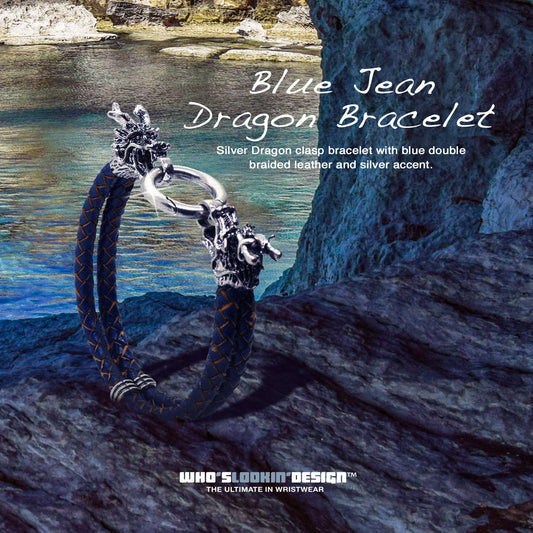 Blue Jean Leather Dragon Bracelet