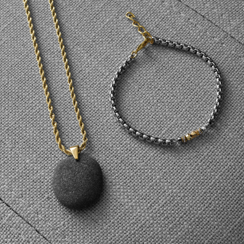 Granite Pebble Pendant Gold Necklace